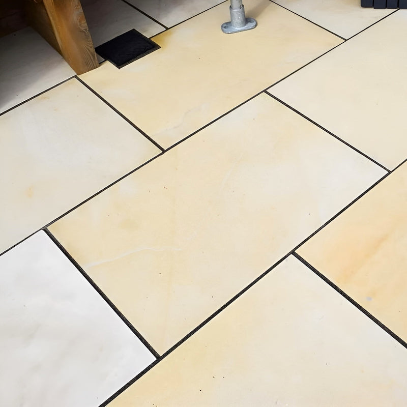 Load image into Gallery viewer, Mint Fossil Indian Sandstone Paving - 900 x 600 x 22mm - Sawn &amp; Honed
