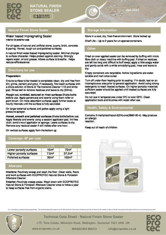 LTP Ecoprotec Natural Finish Stone Sealer - 5L