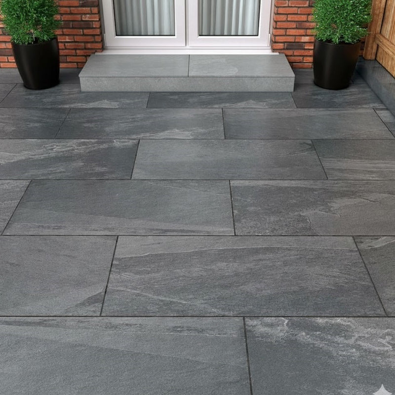 Load image into Gallery viewer, Slate Noir - Black Porcelain Paving Tiles - 900 x 600 x 20mm
