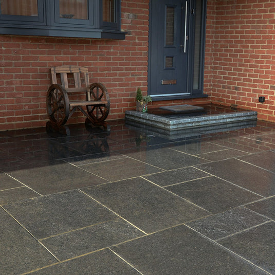 Emperor Black Granite Paving - Patio Pack - Mixed Sizes - Sawn & Brushed - Clearance