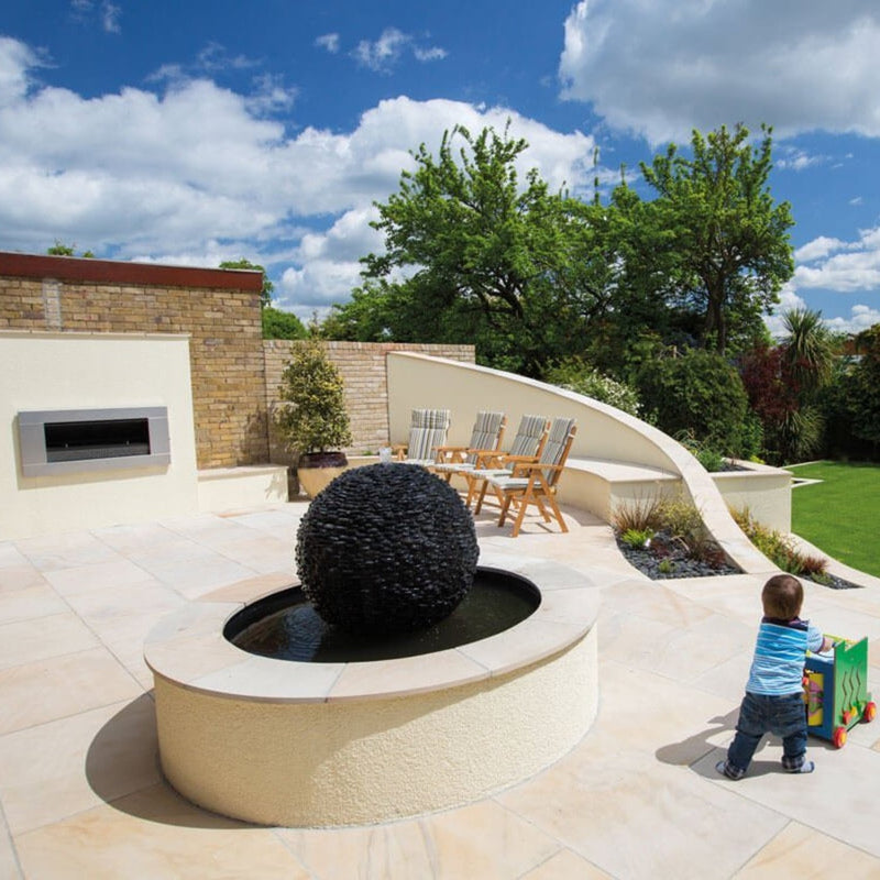 Load image into Gallery viewer, Mint Fossil Indian Sandstone Paving - 600 x 600 x 22mm - Sawn &amp; Honed
